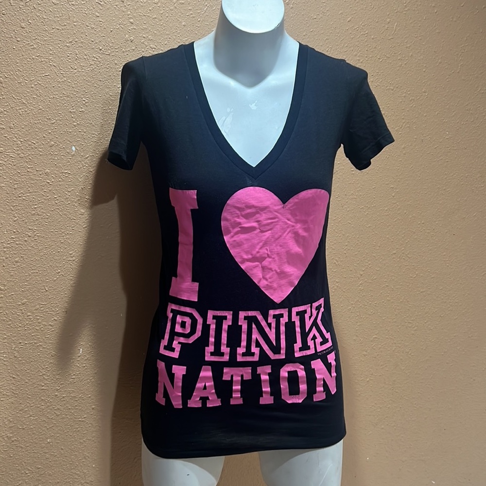Pink Victoria’s Secret I love pink nation v neck T-shirt